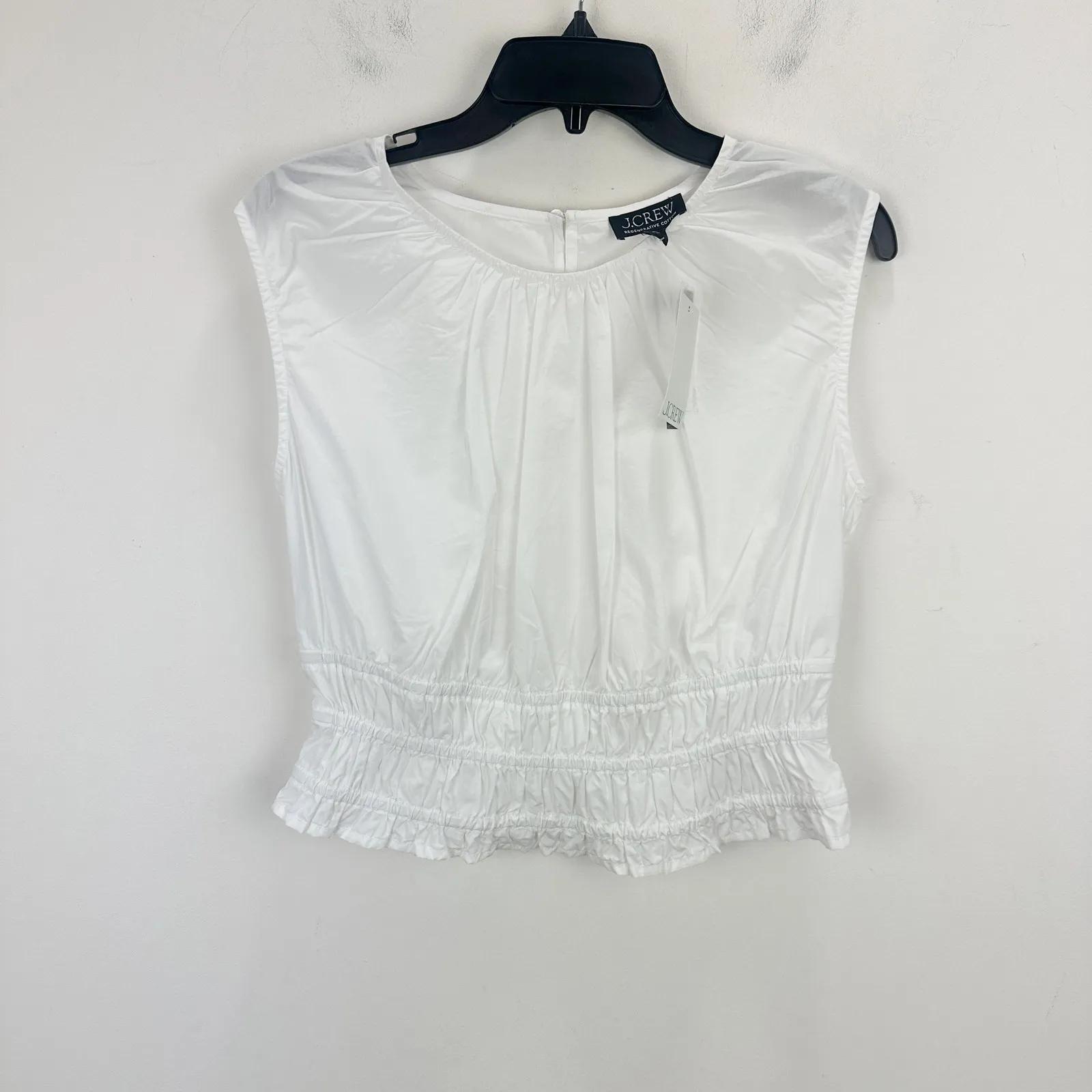 J.Crew Hyacinth Top Cotton Poplin Smocked Cinched Waist Classic White Small NWT - Image 4