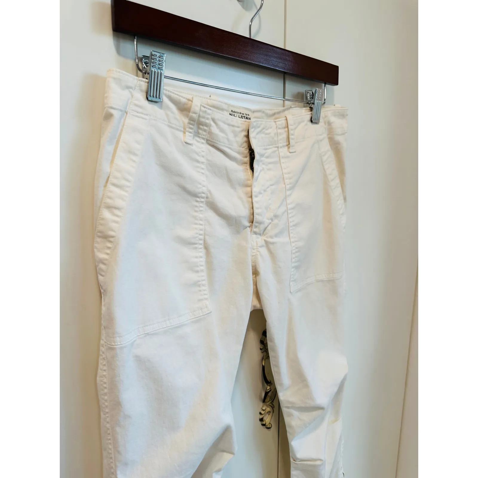 Y2K Cargo Capri Pants in Cream Size 4 Military Style Cropped Designer Nila Lotan White - Image 8