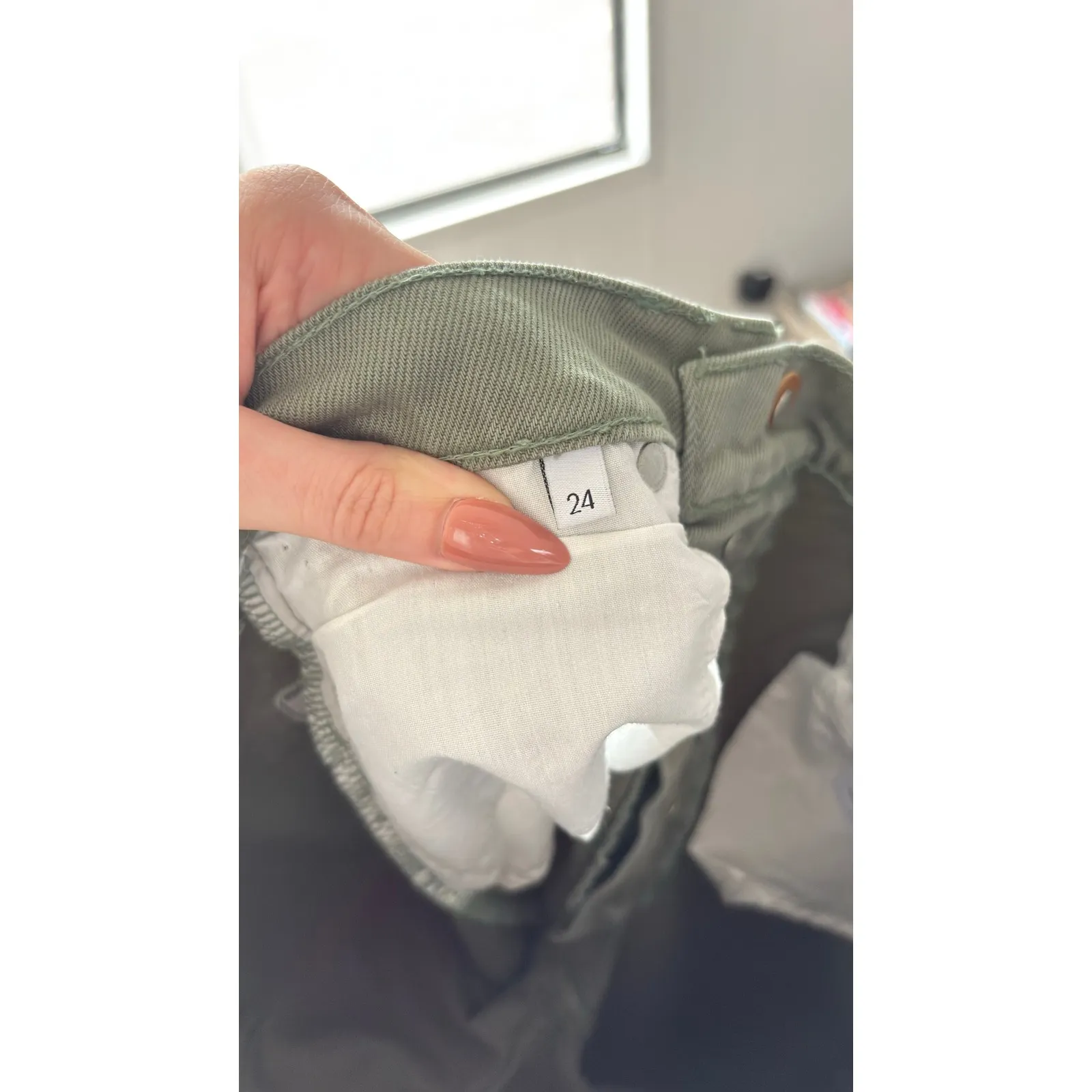 $168 BOYISH Ziggy Free People jeans light green button fly women's size 24 - Image 11