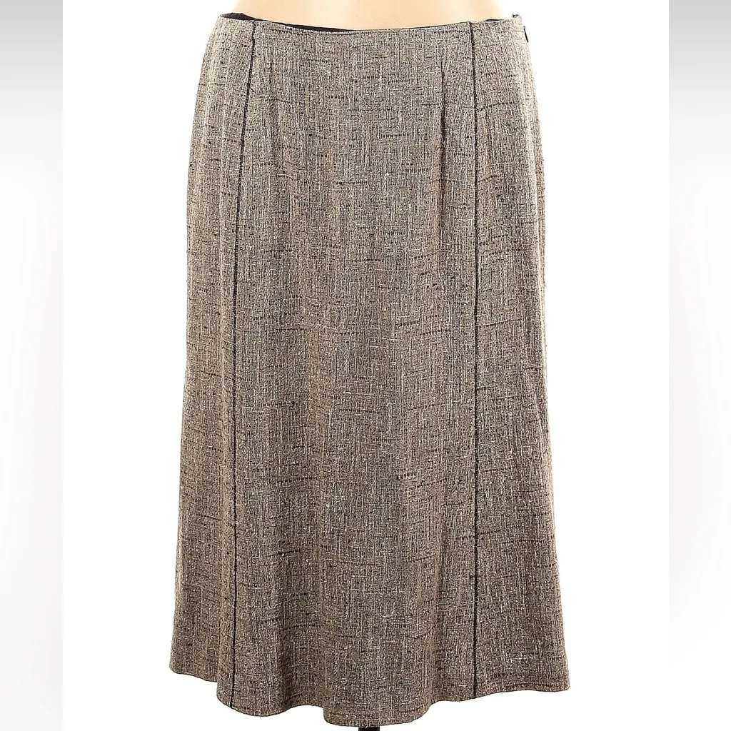 Vintage Carlisle Silk Tweed Pleated Textured Gray Brown Midi Skirt Size 12 Large - Image 4