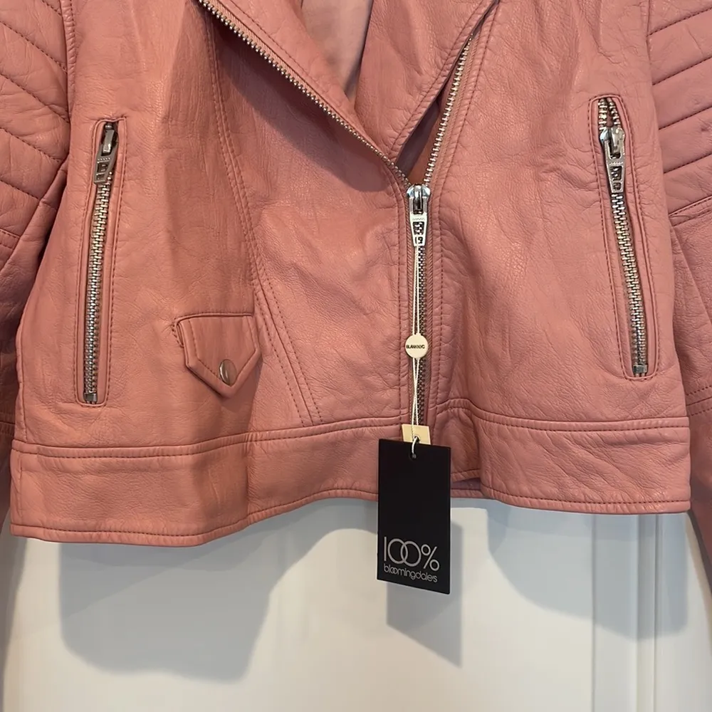 NWT Blank NYC Pink Faux Leather Moto Biker Jacket Zip Up Collared Mauve Sz L - Image 8