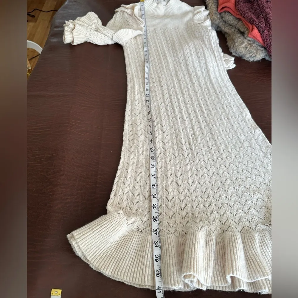 HAPPY X NATURE RUFFLE IVORY WHITE SWEATER DRESS L Size L - Image 7