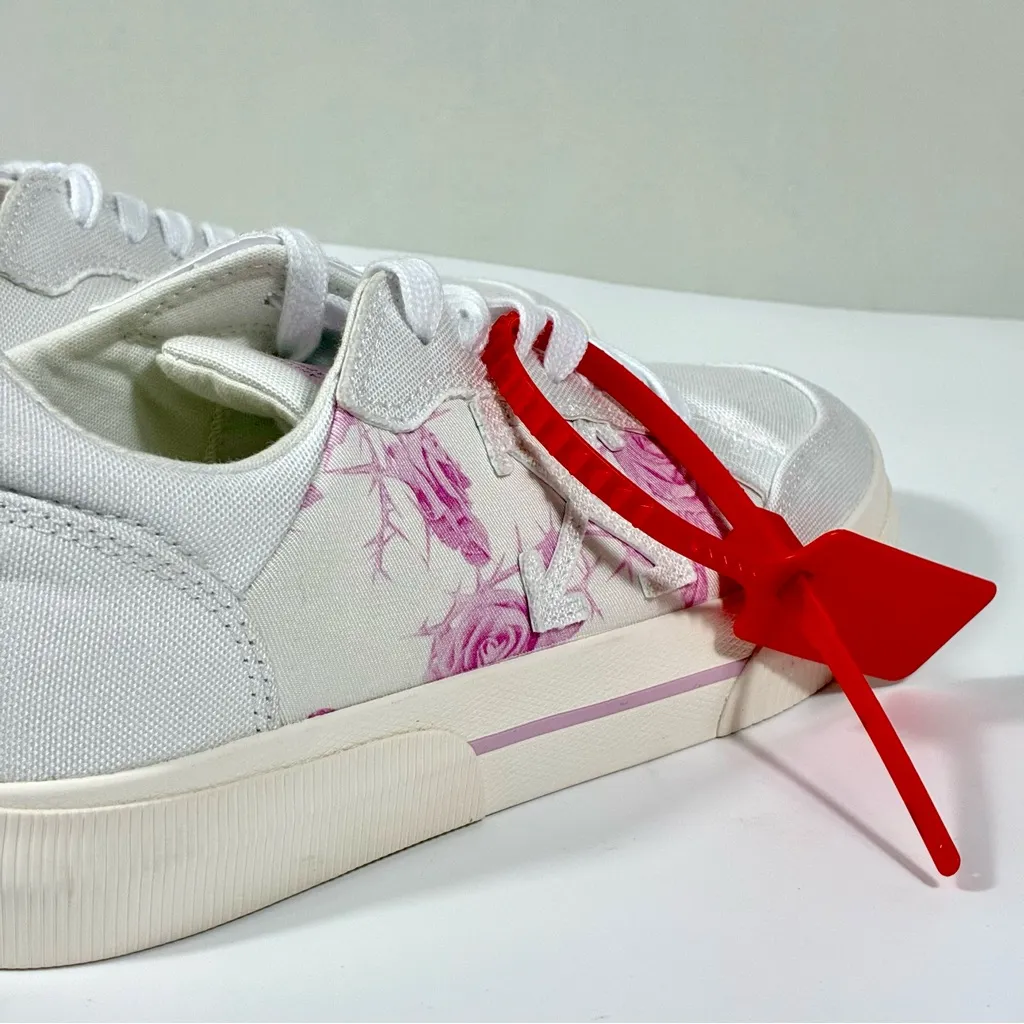 Off-White New Vulcanized Animation Low Top Sneaker White Pink Floral EU 39 NEW - Image 13