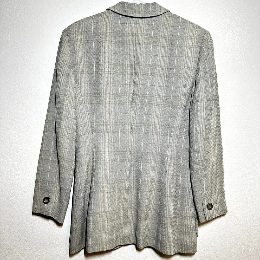 Vintage Tahari Wool Blazer Plaid USA Button Front Collared Flat Pockets Gray 6 - Image 5