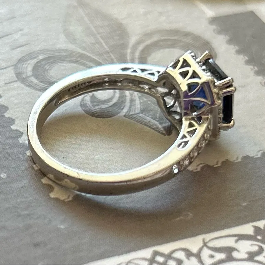 Sterling Silver Ring with Deep Blue lab sapphire and CZ surround - Image 7
