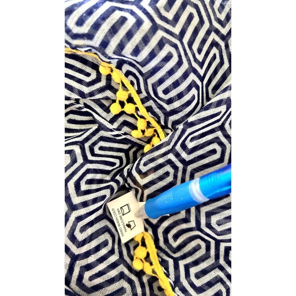 MUD PIE 100% Polyester OS Blue/Yellow Geometric Pattern Oblong Scarf #XL-30511 - Image 4