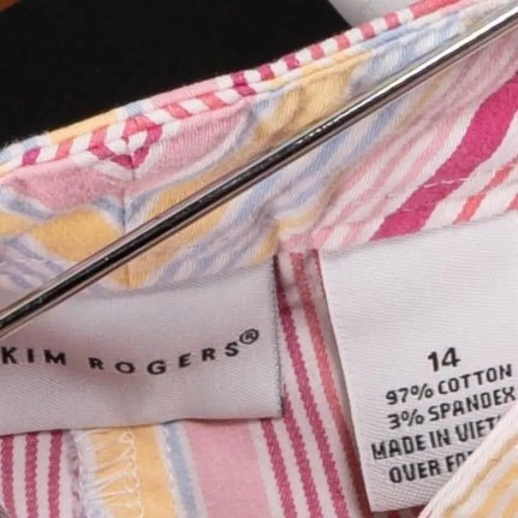 Kim Rogers Striped Bermuda Shorts 14 Womens Pink Yellow Blue Cotton Summer Beach - Image 4