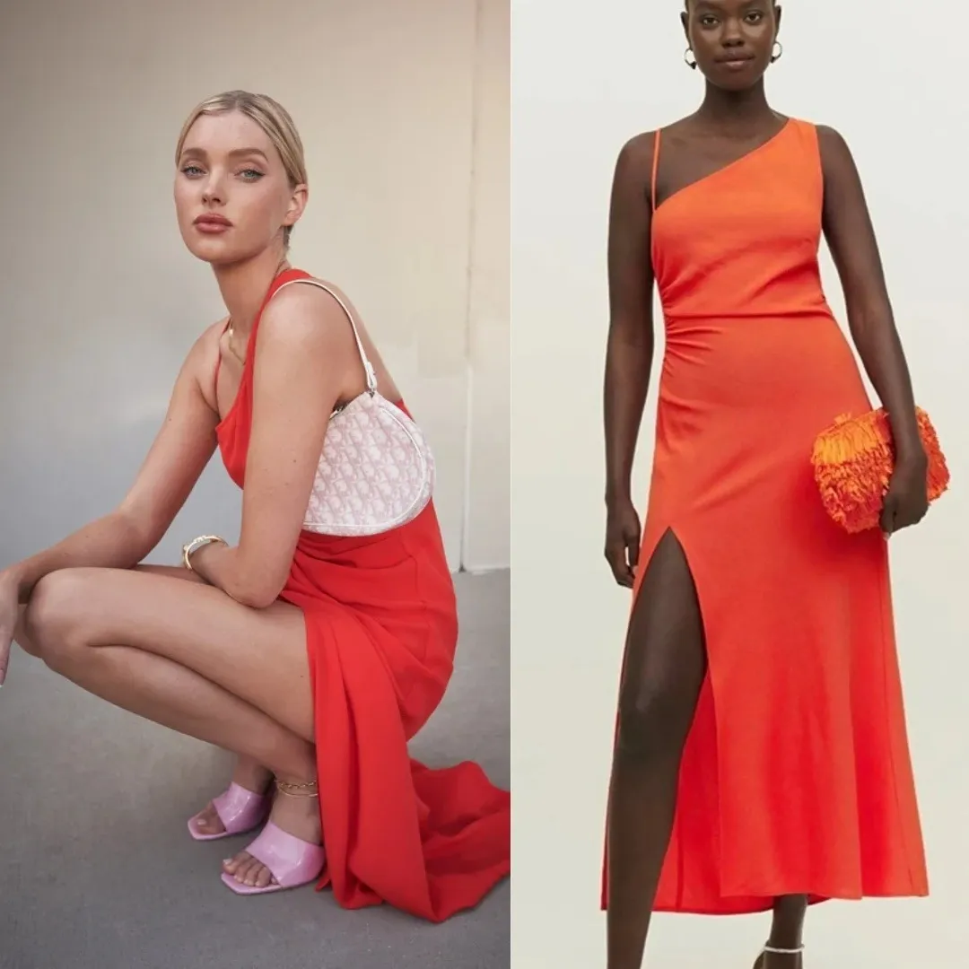 Reformation‎ | Amani Asymmetrical Sleeve Midi Dress in Hot Day Orange - Image 2