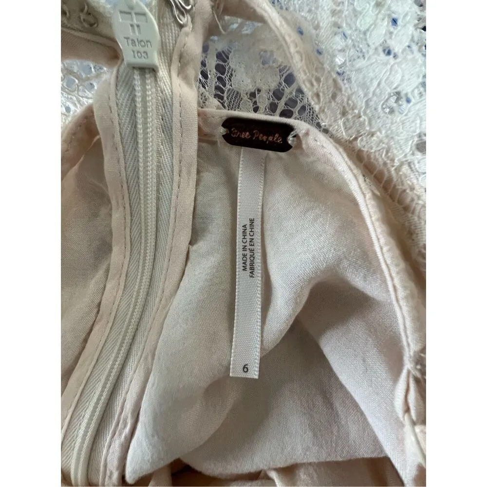 Free People Cream Half Sleeve Lace Mini Dress With Open Back - Image 4