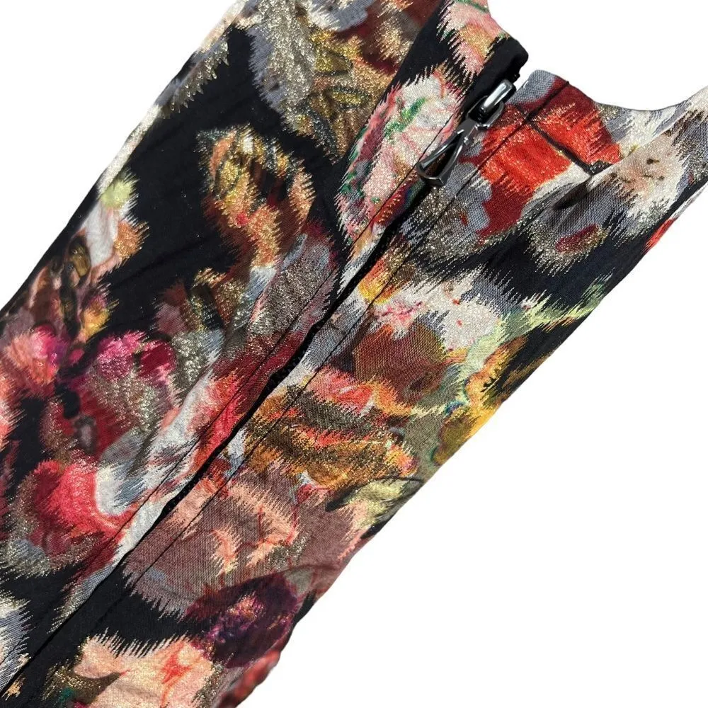 Leifsdottir Anthropologie Adelita Floral Shimmer Brocade Fit Flare Mini Dress Black Size 4 - Image 6