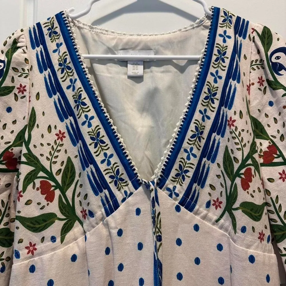 House of Harlow 1960 Cream Blue Floral Macaw Boho‎ Maxi Dress XS Peasant NWT - Image 4