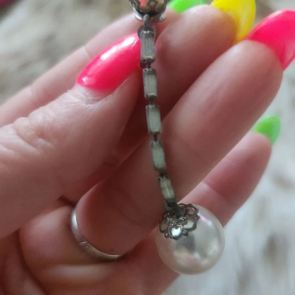 Park Lane  Vintage Pearl Clip-on‎ Dangle Earrings Silver - Image 3