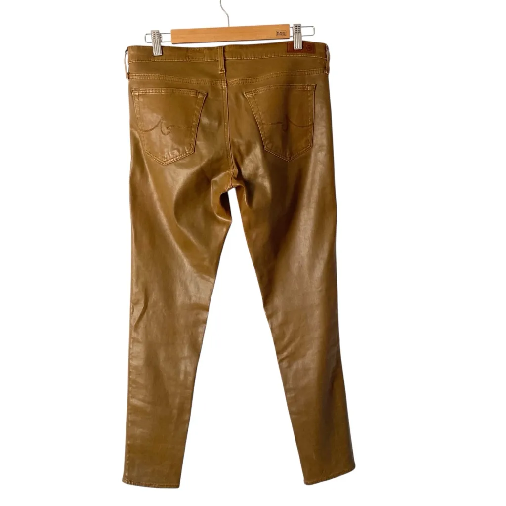 AG Adriano Goldschmied Farrah Faux Leatherette  Coated Brown Skinny Ankle Jeans - Image 2