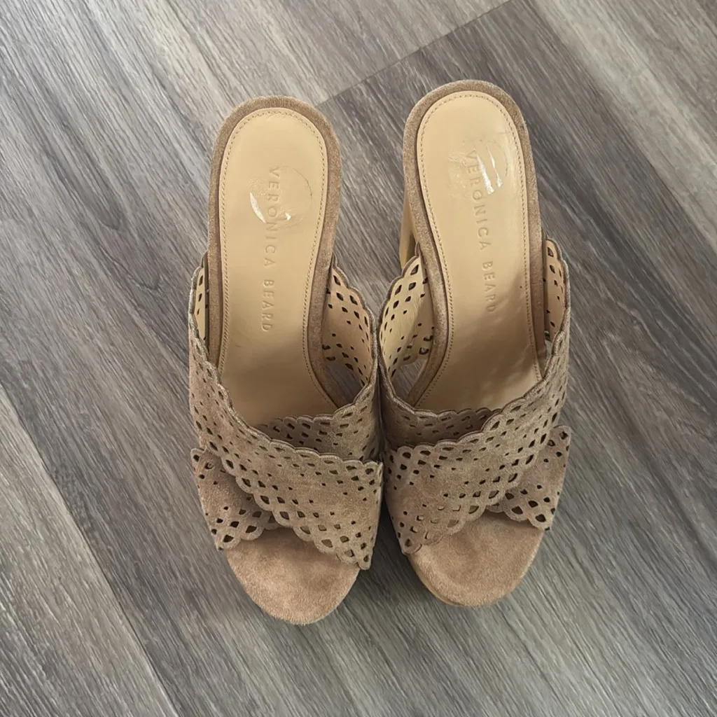Veronica Beard Brown Perforated Mules Women’s Platform Sandals Criss Cross Stap - Image 2