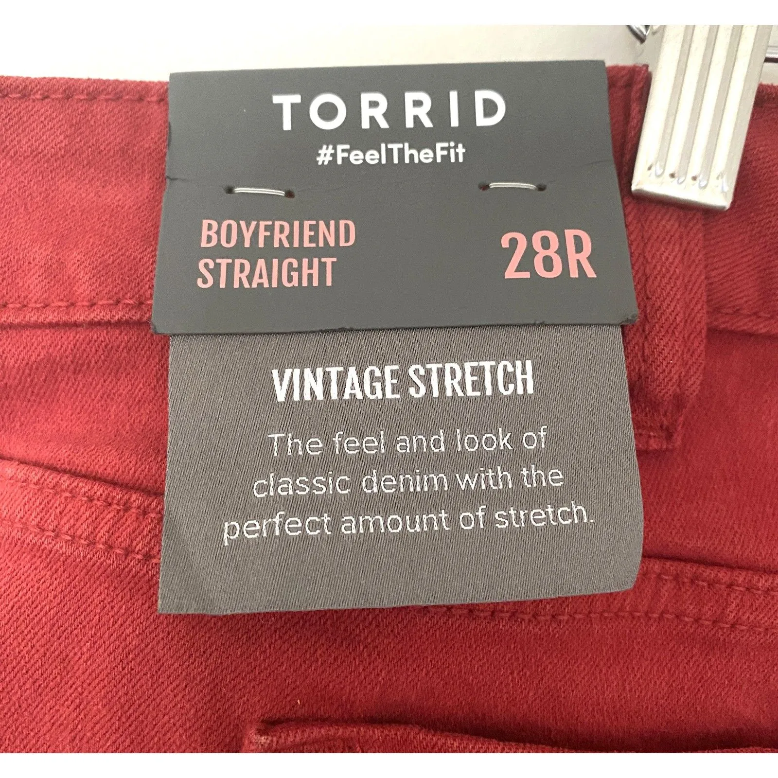 NWT Torrid Boyfriend Straight Vintage Stretch Mid Rise Denim Jeans Red Sz 28R - Image 4