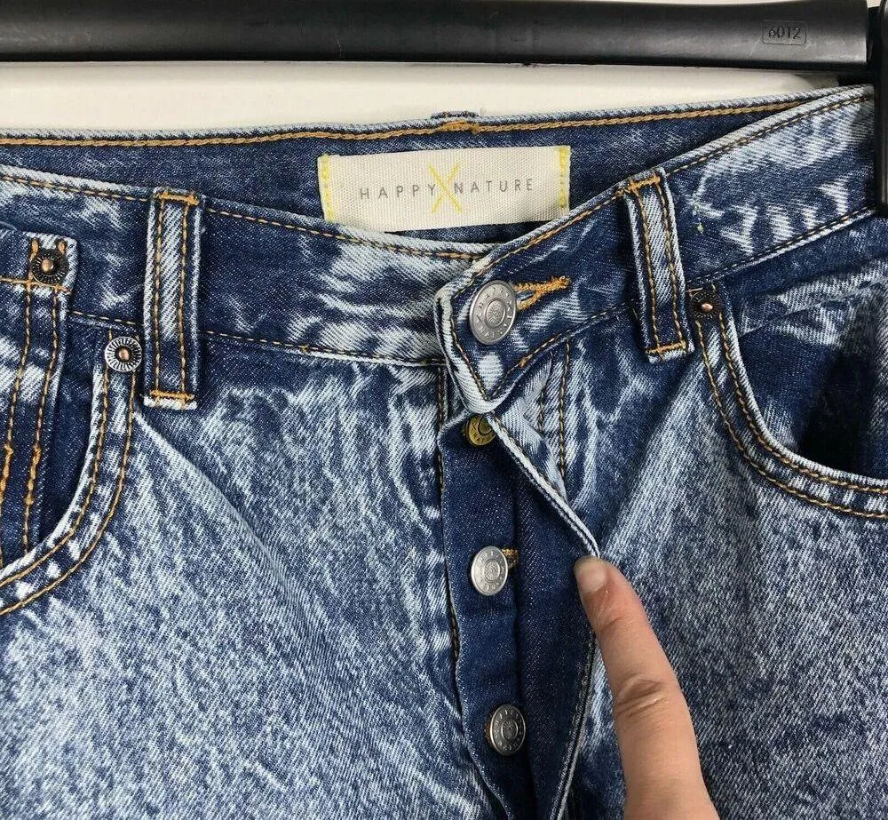 Happy x Nature High Rise Straight Leg Acid Wash Cotton Button Fly Jeans Size 26 Blue - Image 10
