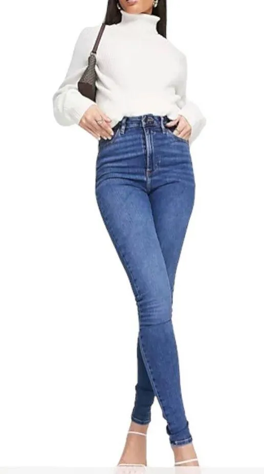 asos Design Denim Tall Push Up Skinny Jeans in Dark Blue 30 - Image 2