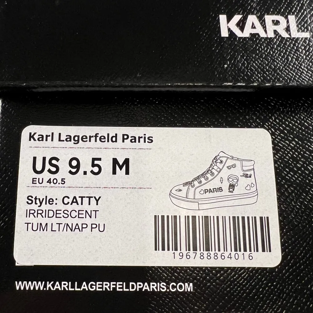 Karl Lagerfeld Paris Catty Iridescent White Leather High Top Sneakers Size 9.5 - Image 8