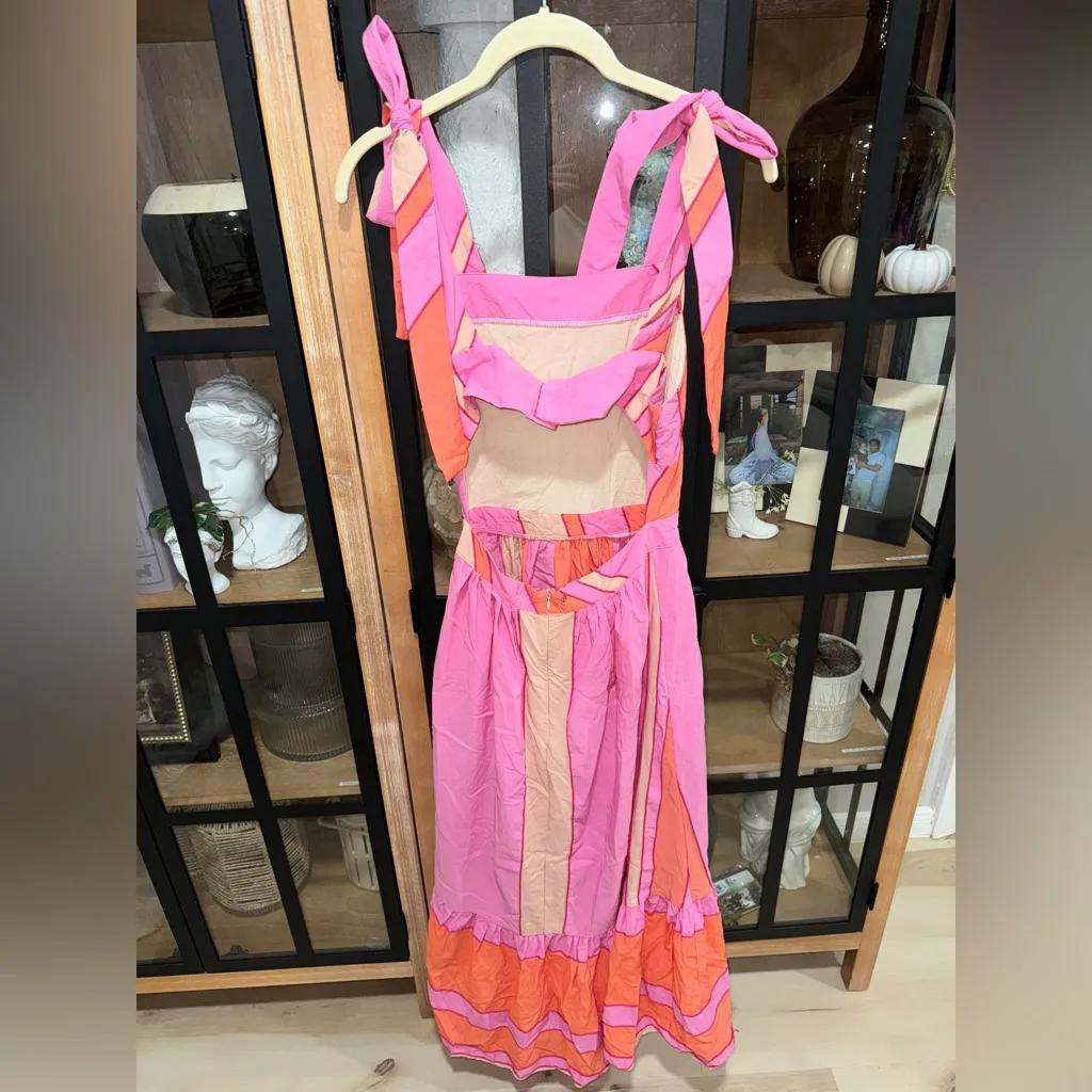 Animale maxi dress colorful open back nows tie straps square neck cutout midi - Image 2