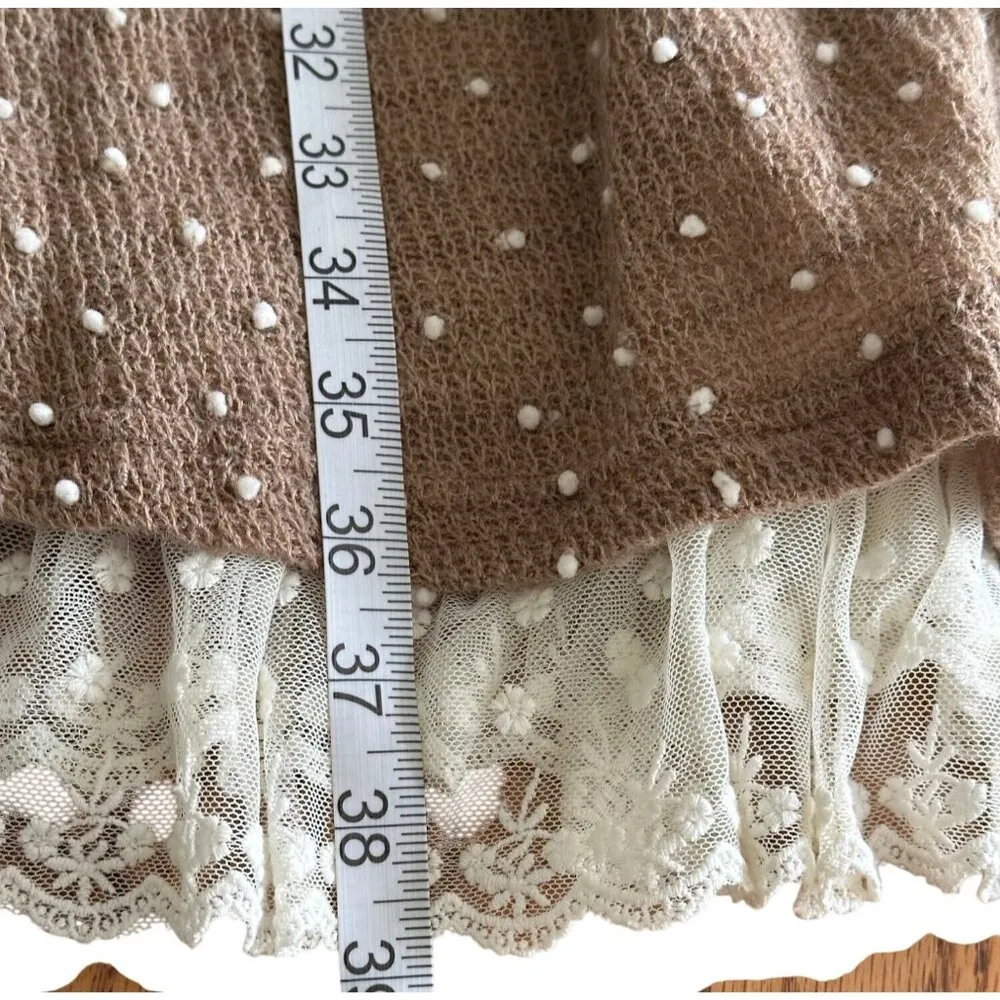 Y2K RYU Women's Knit Lace Tulle Pearls  Belted Anthropologie Dress Coquette Sz L - Image 7