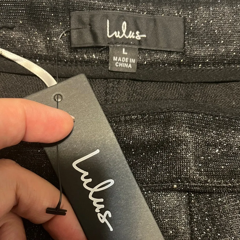 NWT Lulus Sparkly Energy Black Glitter High Rise Wide Leg Trousers Women's L - Image 7