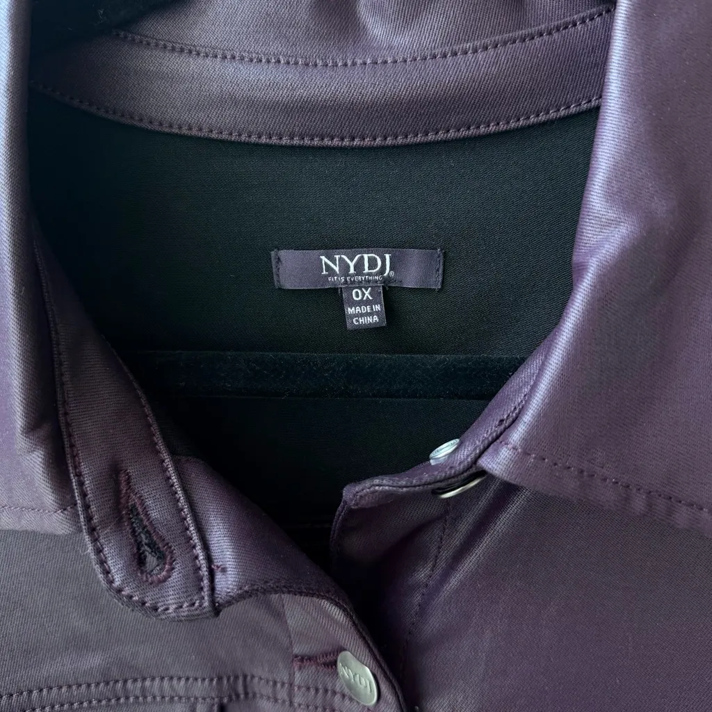 NWT🍆 NYDJ Purple Eggplant Coated Stretch Denim Jean Jacket Faux Leather, Size 0X - Image 5