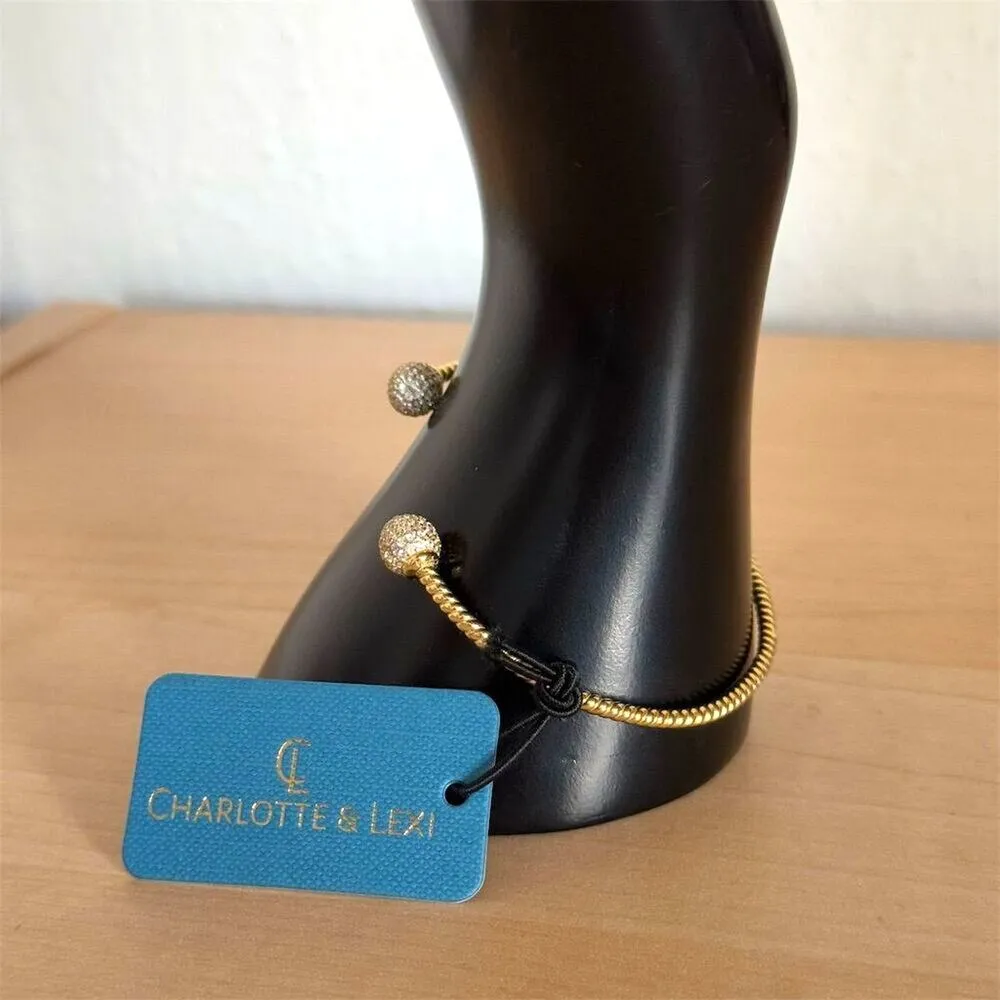 NEW Charlotte & Lexi Gold Cubic Zirconia Sterling Silver Bangle Bracelet - Image 6