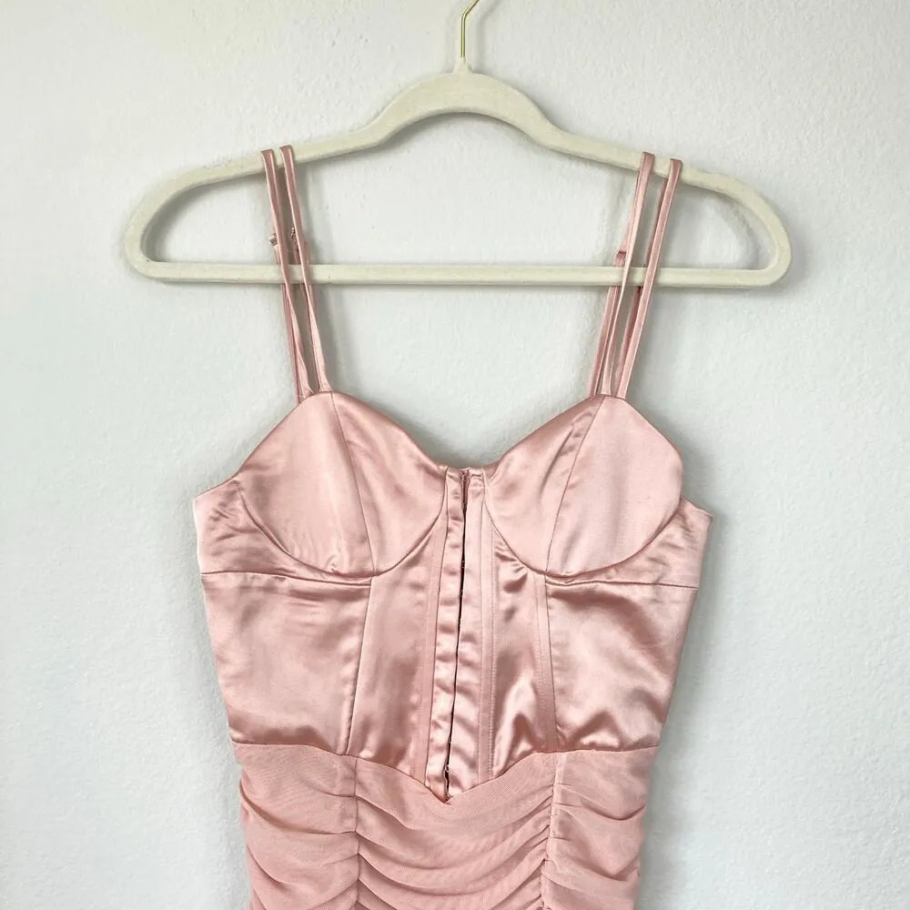 ZARA Ruched Tulle Corset Dress Beige Pink Size Small Satin Balletcore Sexy - Image 3