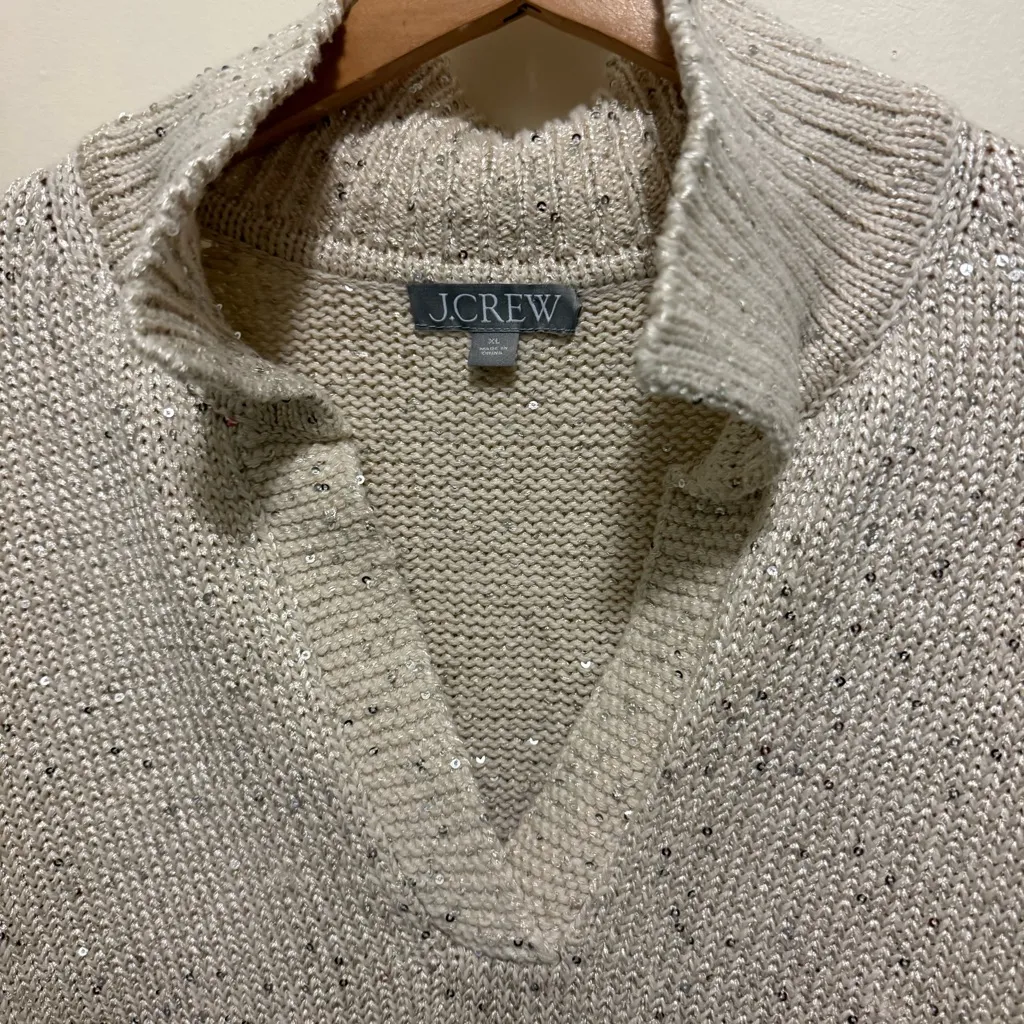 J.Crew Natural Sequin Polo Pullover Sweater XL - Image 6
