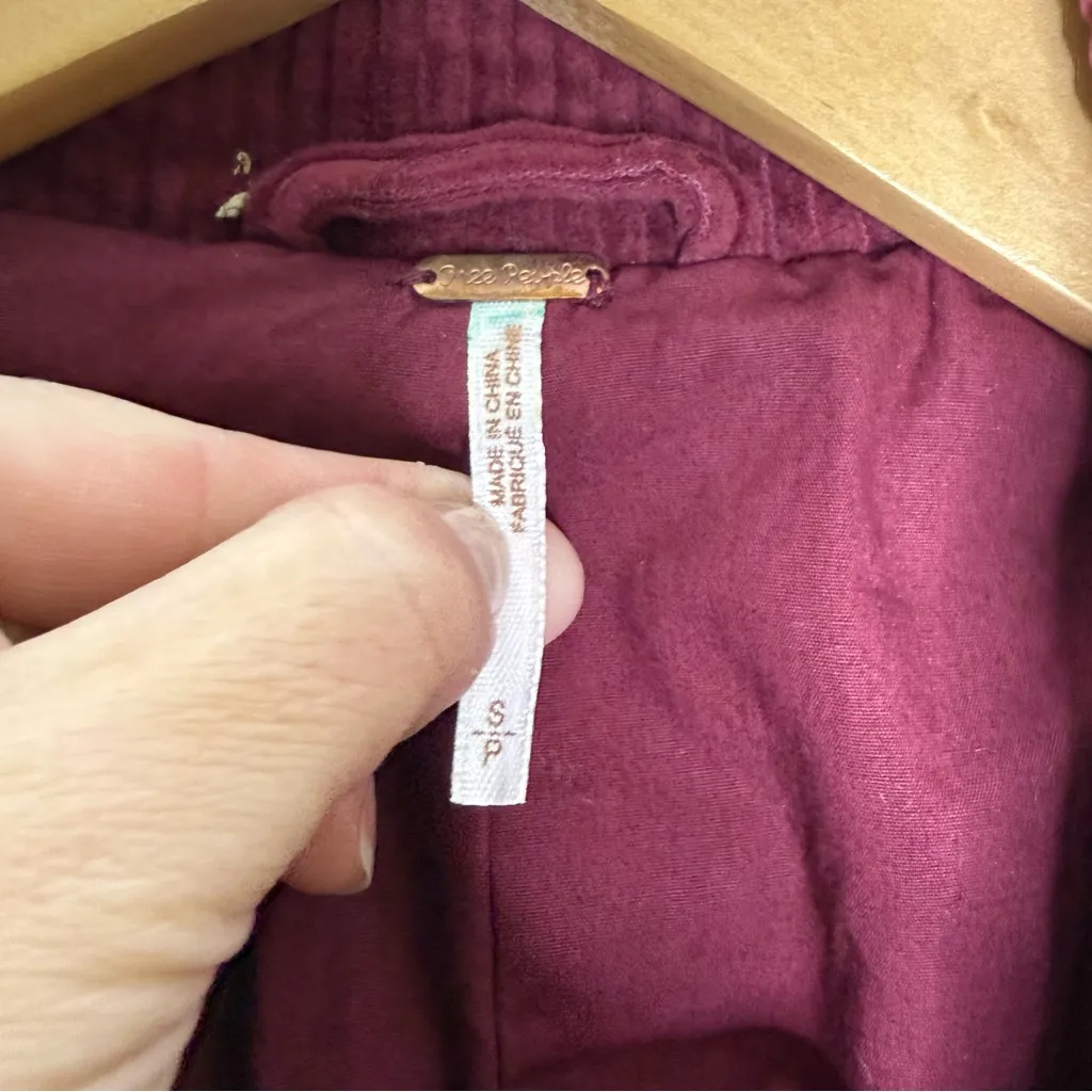 Free People Corduroy Moto Jacket Burgundy Cropped Belted Zip Front Size Small - Image 3