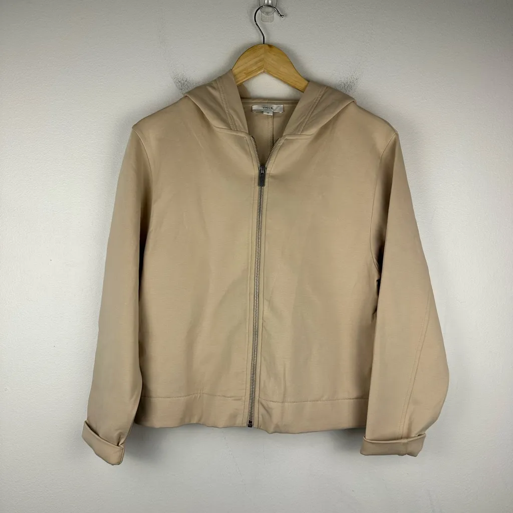 Vince Cotton Blend Cropped Zip Up Hoodie Beach Pockets Women’s Sz S - Image 3