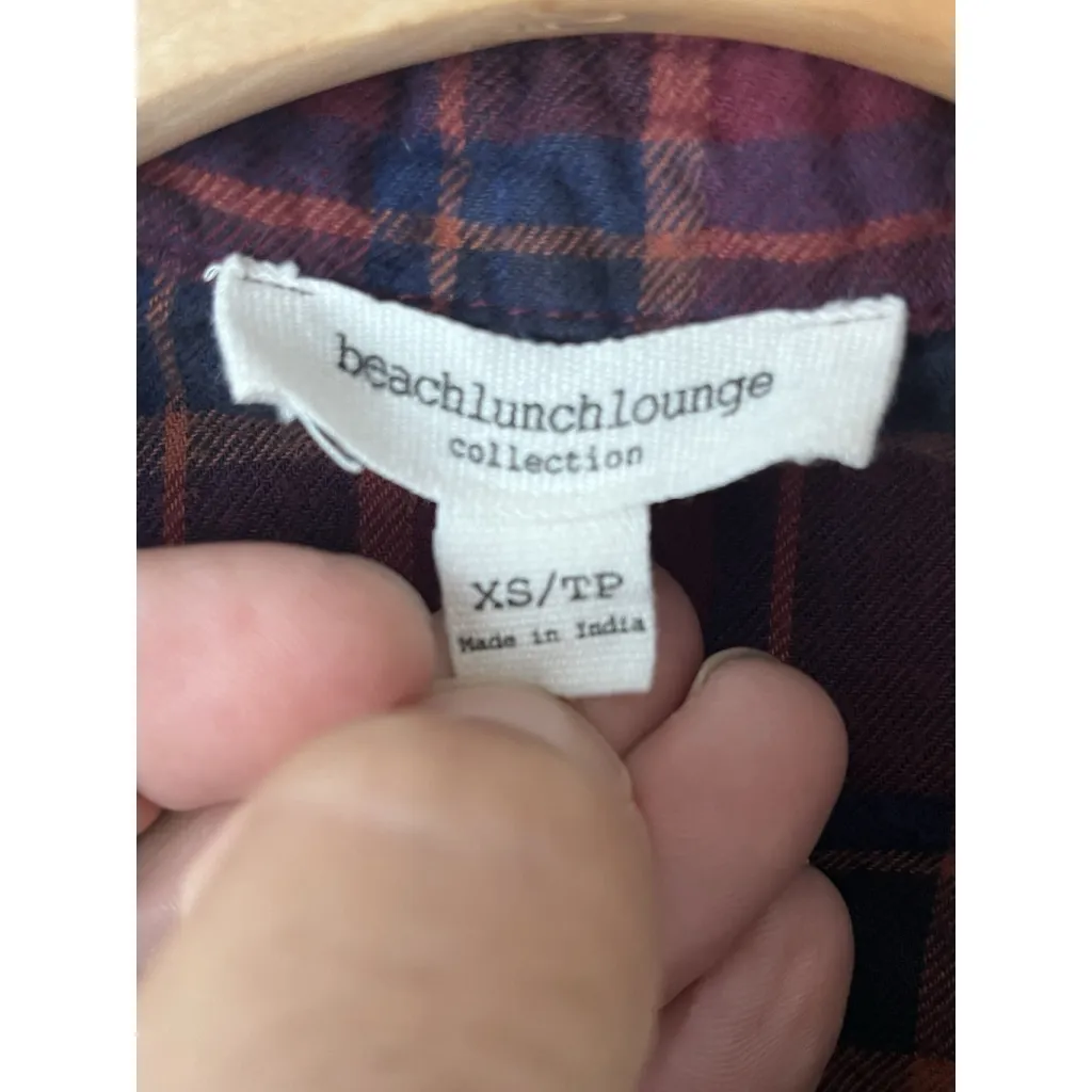 Beach Lunch Lounge Plaid Flannel Shirt Womens XS Red Button Up Boyfriend Pocket - Image 7