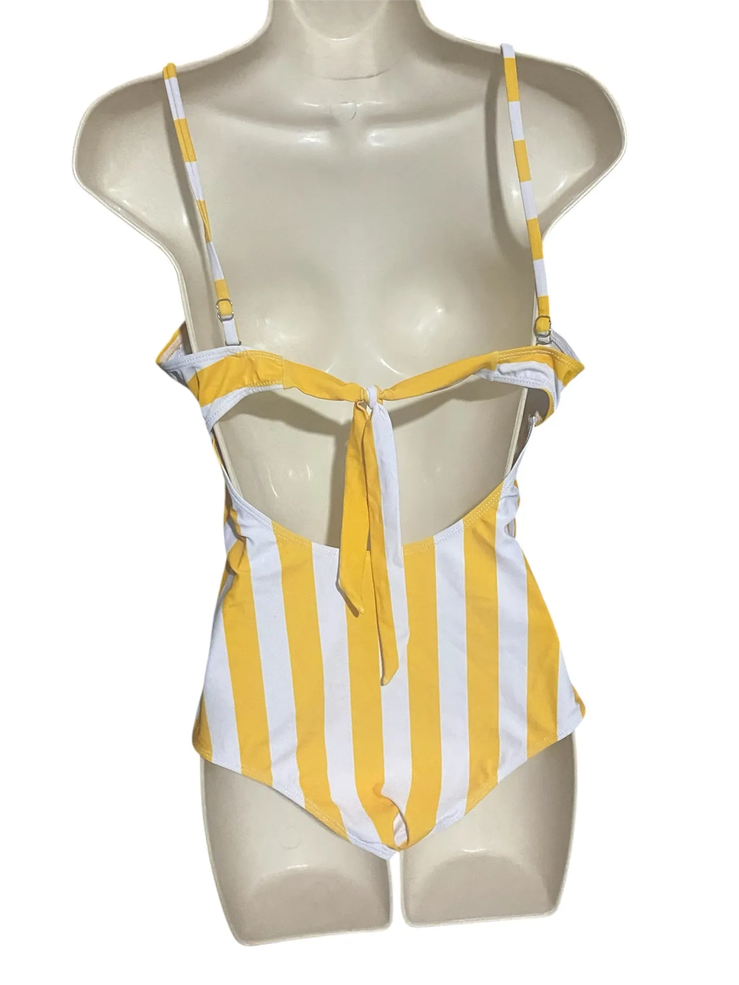 One piece Swimsuit Yellow and White Striped Pat Pat women size M Size M - Image 3