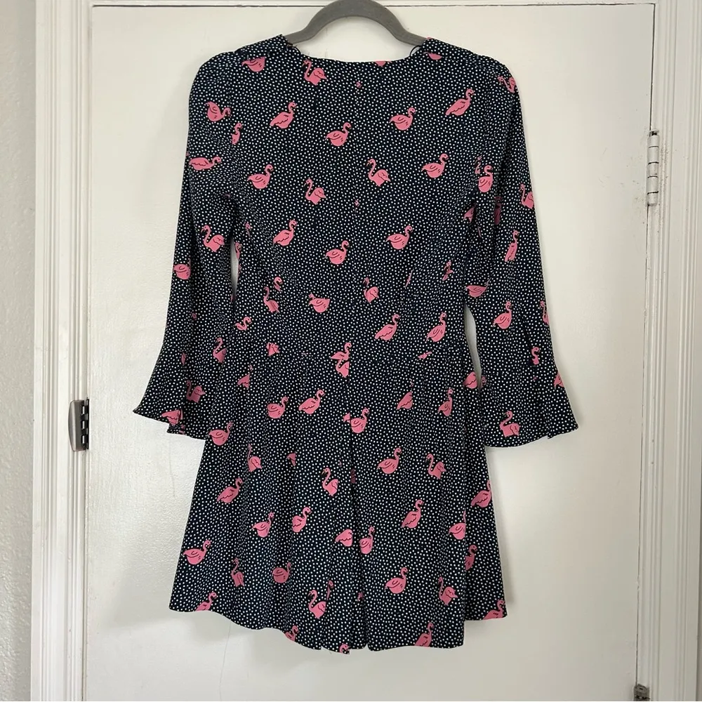 Zara Navy Blue Polka Dot Pink Flamingo Romper Playsuit XS - Image 2