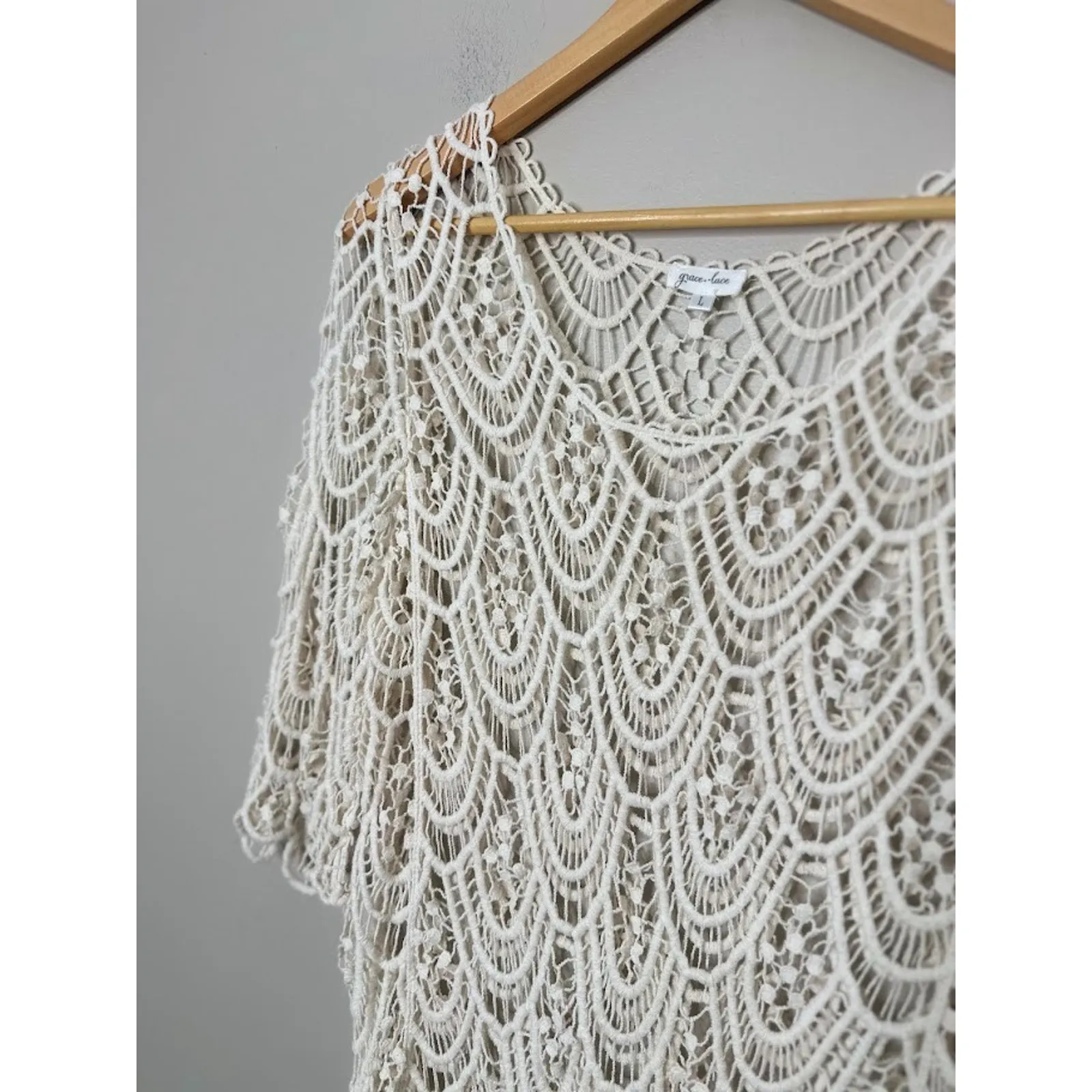 Grace & Lace Top Large Crochet Cottagecore Fairy Boho Festival Dainty 3/4 Sleeve - Image 2