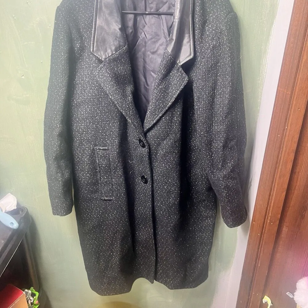 Vintage Hunters Run Wool Peacoat Women 12 Midi Black Leather Trim Winter Coat - Image 10