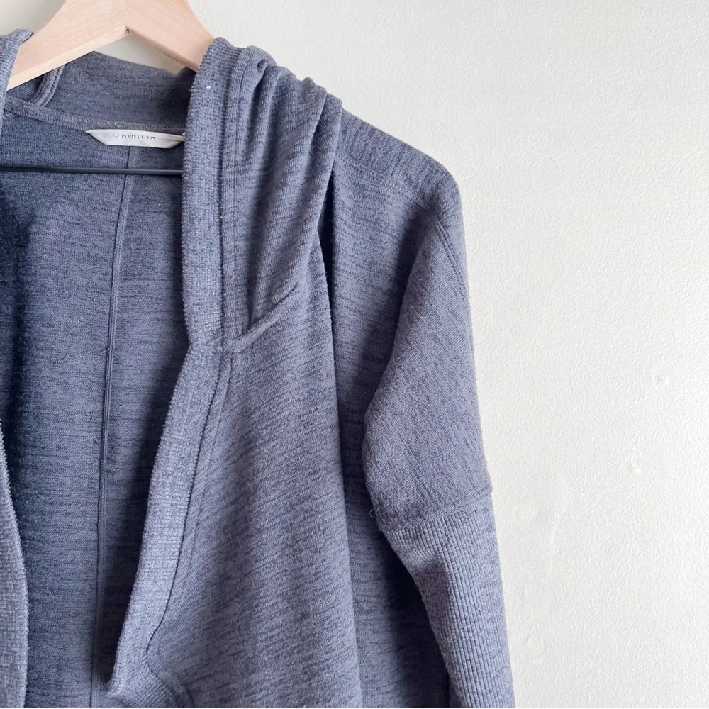 Athleta Blissful Wrap Hooded Cardigan Sweater Open Front Heather Charcoal Grey S - Image 4