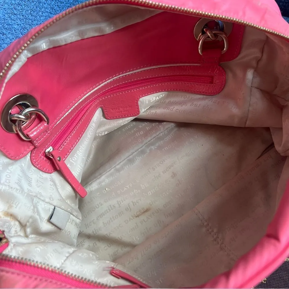 Kate Spade Vintage Jasmine Nylon Satchel Bag Orange Double Gold Chain Purse - Image 10