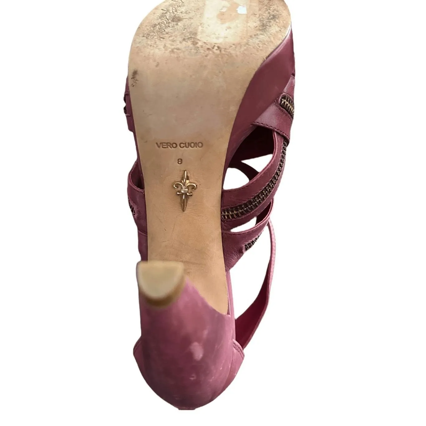 Pour la Victoire VERO CUOIO Maroon Platform Strappy Gold Zipper Heels Size 8 - Image 9