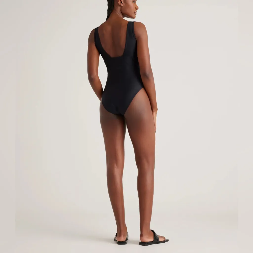 NWT Quince Black Women’s Italian Plunge One-Piece Swimsuit Sz S - Image 2