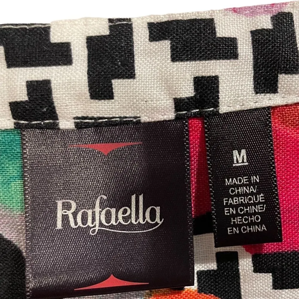 Rafaella Linen Watercolor Floral Geometric Roll Sleeve Asymmetric Lagenlook Top - Image 4