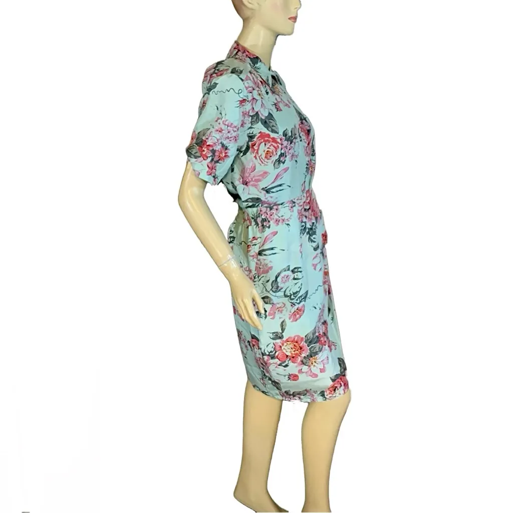 VINTAGE CAROLE LITTLE MINTY GREEN & PINK FLORAL PRINT SILK SKIRT SET (4) - Image 5