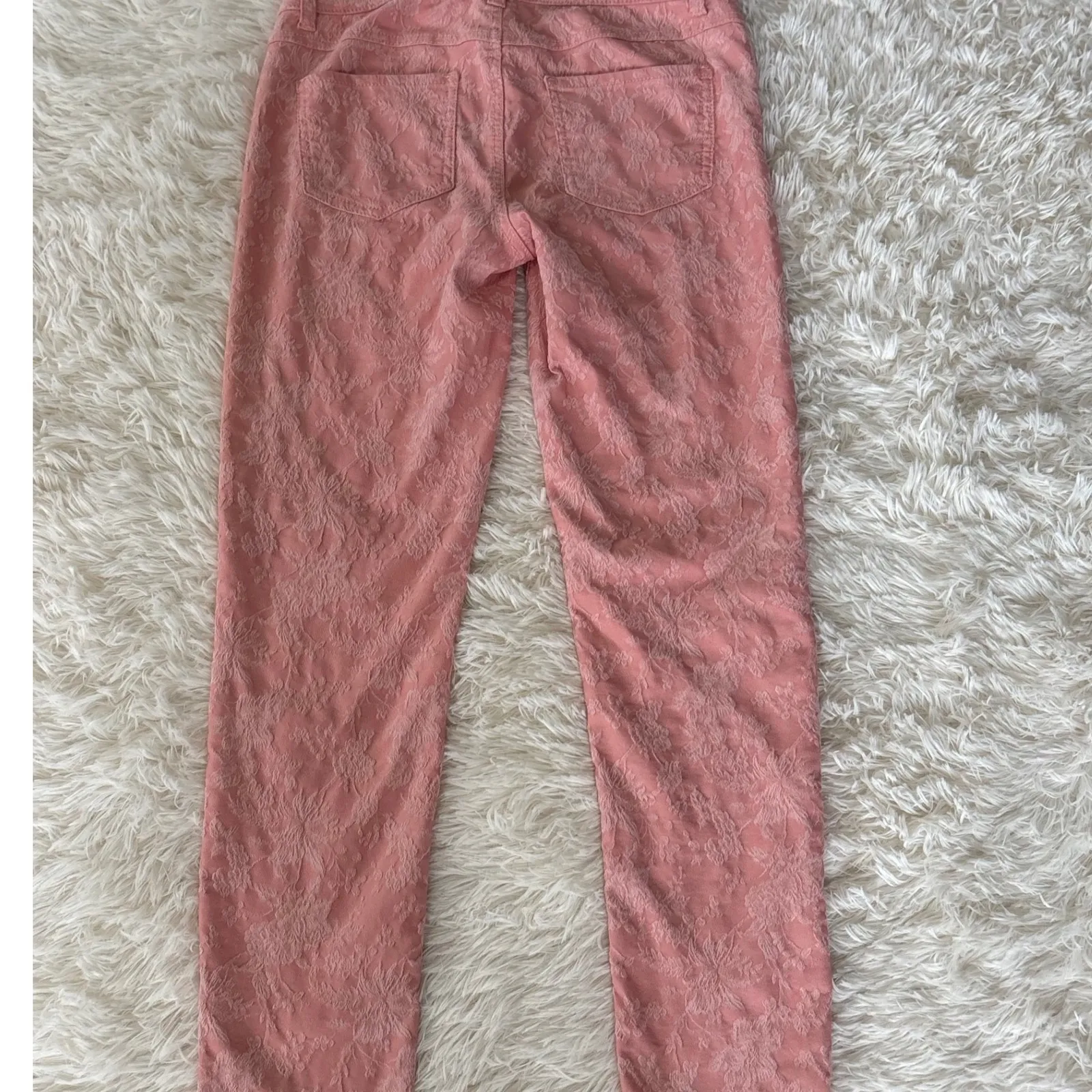 LC Lauren Conrad Women's Coral Pink Floral Print Skinny Leg Denim Jeans‎ - Image 5