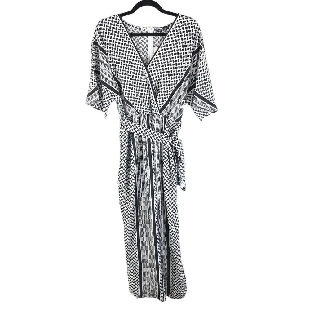 Bloomchic Geometric Contrast Dolman Sleeve Pocket Belted Jumpsuit Black 14-16 - Image 4