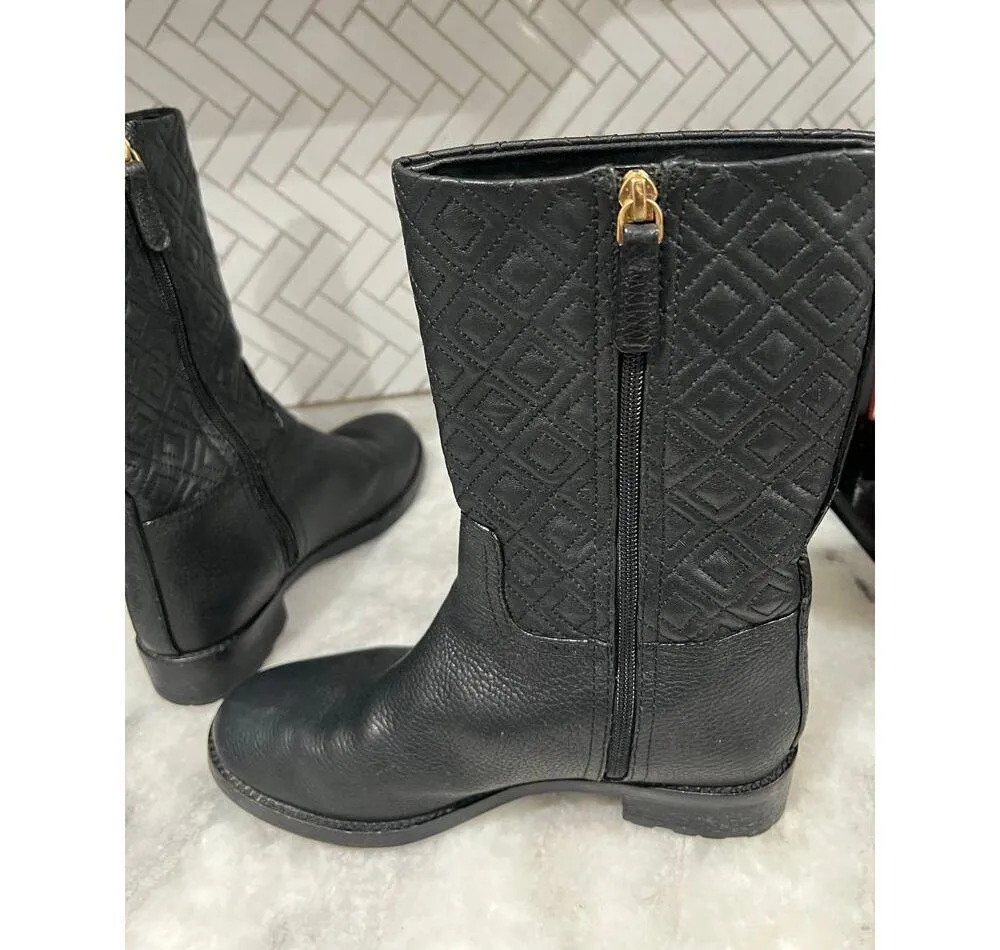 Tory Burch Marion Quilted Short Boots Black Leather Women’s Size 9M - Image 4