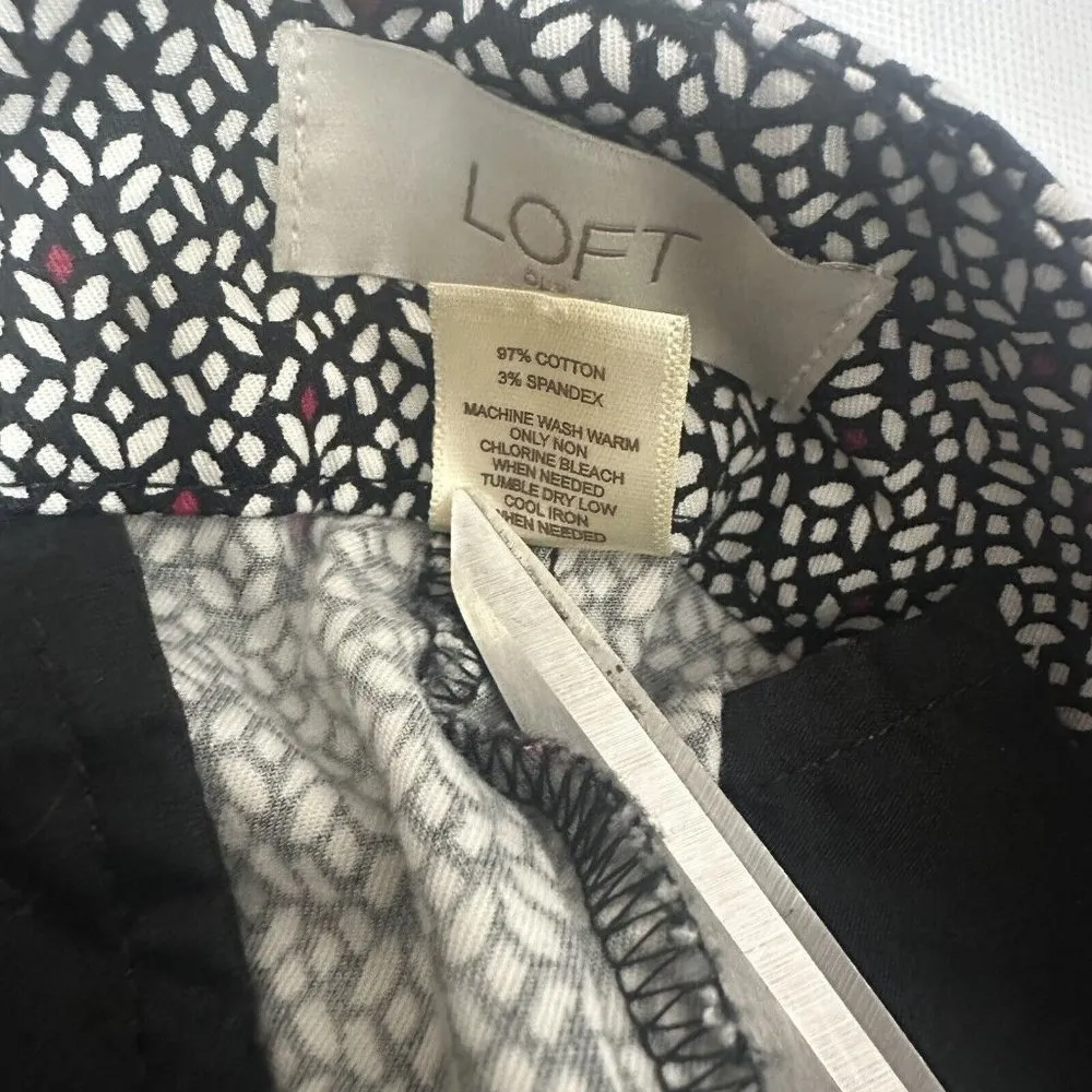 LOFT Outlet Pants Womens 14 Floral Original Crop Mid Rise Stretch Flat Front Black - Image 4
