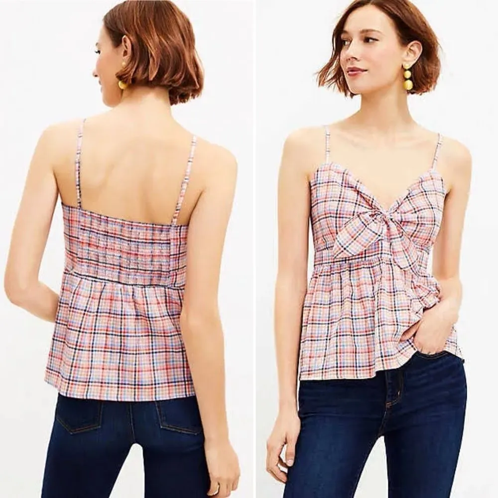 NWT LOFT Gingham Tie Front Cami in Solar Tangerine Pink Plaid Size XS Y2K NEW - Image 15