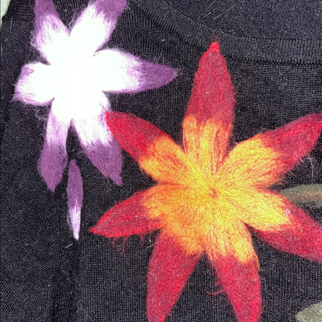 Vintage Nicole Alexander Embroidered Floral V Neck Sweater - Image 3