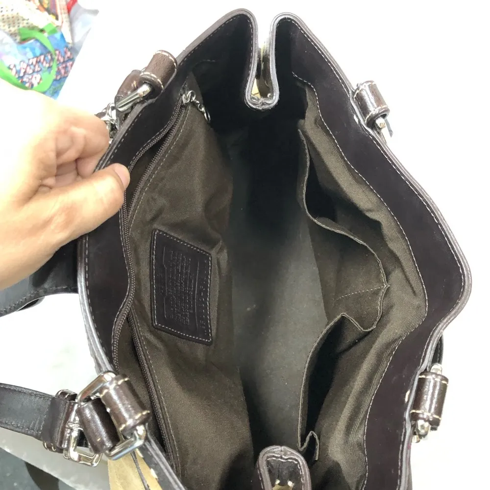 Vintage Coach purse satchel Suede w/Leather trim handbag - Image 12