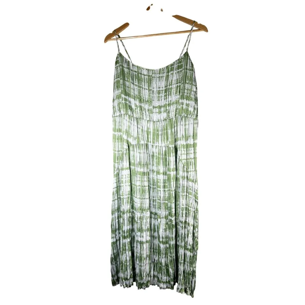 VINCE. Tie Dyed Sleeveless Satin Midi Dress Size Large White Green - Image 2